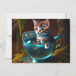 Kitten in een blauwe theepot - Kat Briefkaart