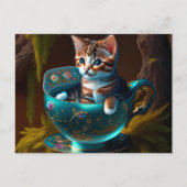 Kitten in een blauwe theepot - Kat Briefkaart (Voorkant)