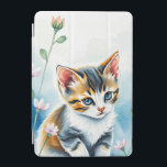 Kitten in een bloementuin iPad mini cover<br><div class="desc">Dit hartverwarmende afbeelding toont een schattig kitten met opvallende blauwe ogen en een mix van zwarte, witte en oranje vacht. De zachte, waterverf-achtige achtergrond, met zijn mix van blauw en witte tinten, verbetert de dromerige sfeer. De nieuwsgierige blik en ontspannen houding van het kitten voegen een gevoel van onschuld en...</div>