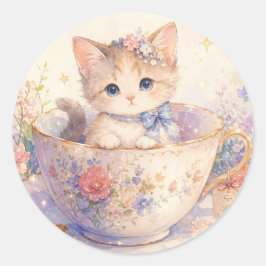 Kitten in een bloemige theekop Sticker