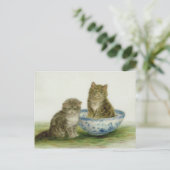 Kitten in een Blue China Bowl Briefkaart (Staand voorkant)