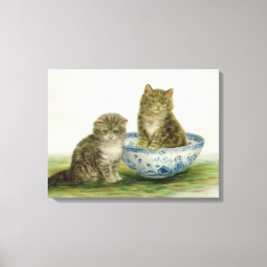 Kitten in een Blue China Bowl Canvas Afdruk (Voorkant)