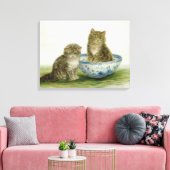 Kitten in een Blue China Bowl Canvas Afdruk (Insitu (Woonkamer))