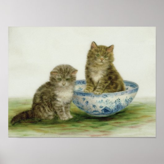 Kitten in een Blue China Bowl Poster (Voorkant)