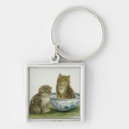 Kitten in een Blue China Bowl Sleutelhanger (Voorkant)