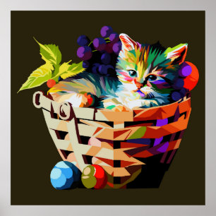 Kitten in een fruitmand poster