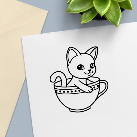 Kitten in een kopje - Kat in een theekopje Zelfinktende Stempel