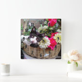 Kitten in een mand vierkante klok (Huis)