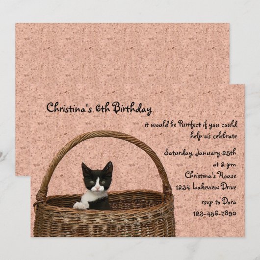 Kitten in een mandje kaart (Voorkant / Achterkant)