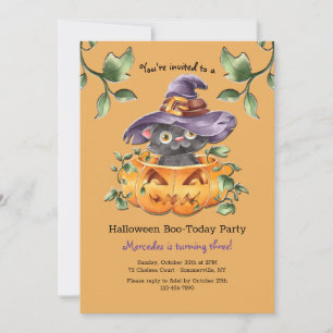 Kitten in een Pumpkin Birthday Party Kaart