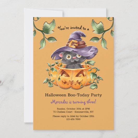 Kitten in een Pumpkin Birthday Party Kaart (Voorkant)