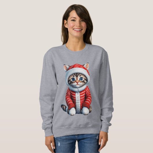 Kitten in een rode en witte kerst trui (Voorkant volledig)