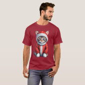 Kitten in een rode en witte kerst trui t-shirt (Voorkant volledig)