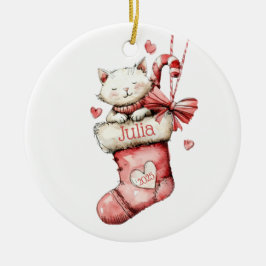 Kitten in een Roze Kous Gepersonaliseerde Naam Dat Keramisch Ornament