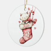 Kitten in een Roze Kous Gepersonaliseerde Naam Dat Keramisch Ornament (Links)