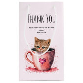 Kitten in een theekopje met harten feest dank je klein cadeauzakje (Achterkant)