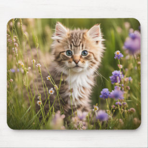 Kitten in een veld met wilde bloemen muismat