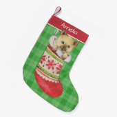 Kitten in Festive Stocking Art Personalised Kleine Kerstsok (Voorkant (Hangend))