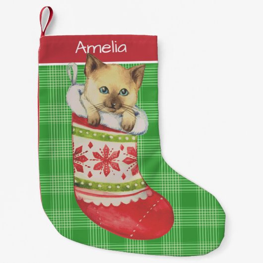 Kitten in Festive Stocking Art Personalised Kleine Kerstsok (Voorkant)