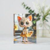 Kitten in gele rok en blouse feestdagenkaart (Staand voorkant)