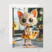 Kitten in gele rok en blouse feestdagenkaart (Voorkant / Achterkant)