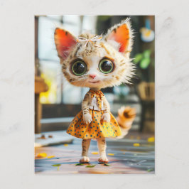 Kitten in gele rok en blouse feestdagenkaart