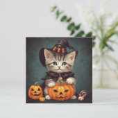 Kitten in Halloween kostuum en Jack-O'-Lantern Kaart (Staand voorkant)