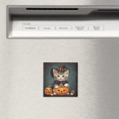 Kitten in Halloween kostuum en Jack-O'-Lantern Magneet (Insitu (Vaatwasser))