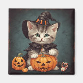 Kitten in Halloween kostuum en Jack-O'-Lantern Magneet (Voorkant)