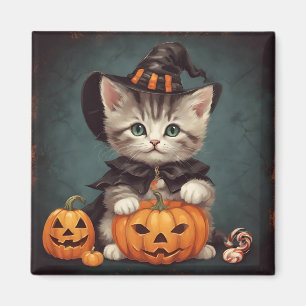 Kitten in Halloween kostuum en Jack-O'-Lantern Magneet