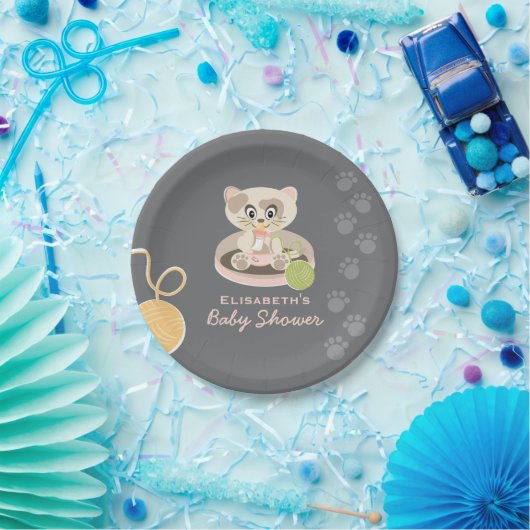 Kitten in het Baby shower Roze luiers Papieren Bordje (Feest)
