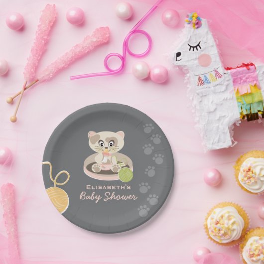 Kitten in het Baby shower Roze luiers Papieren Bordje (Feest)