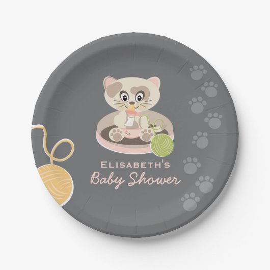 Kitten in het Baby shower Roze luiers Papieren Bordje (Voorkant)