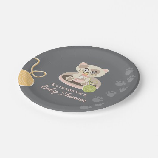 Kitten in het Baby shower Roze luiers Papieren Bordje (Gekanteld)