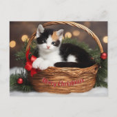 Kitten in het mandje feestdagenkaart (Voorkant)