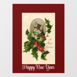 Kitten in Holly venster Cling Raamsticker