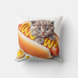 kitten in hot dog with mustard kussen