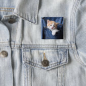 kitten in jeans tas vierkante button 5,1 cm (In situ)