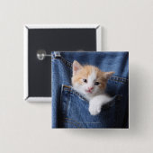 kitten in jeans tas vierkante button 5,1 cm (Voorkant /achterkant)