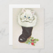  kitten in kerstkous feestdagenkaart (Voorkant / Achterkant)