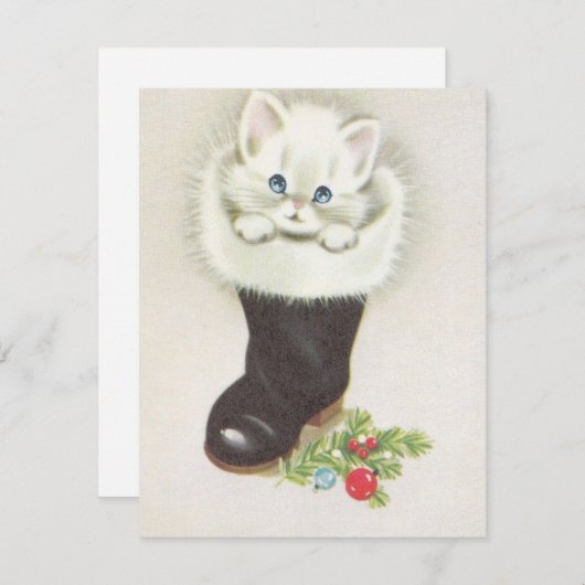  kitten in kerstkous feestdagenkaart (Voorkant / Achterkant)