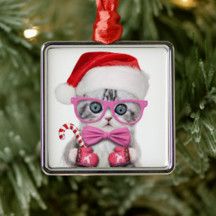 Kitten in kerstpet metalen ornament