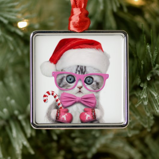 Kitten in kerstpet metalen ornament (Boom)