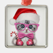 Kitten in kerstpet metalen ornament (Voorkant)
