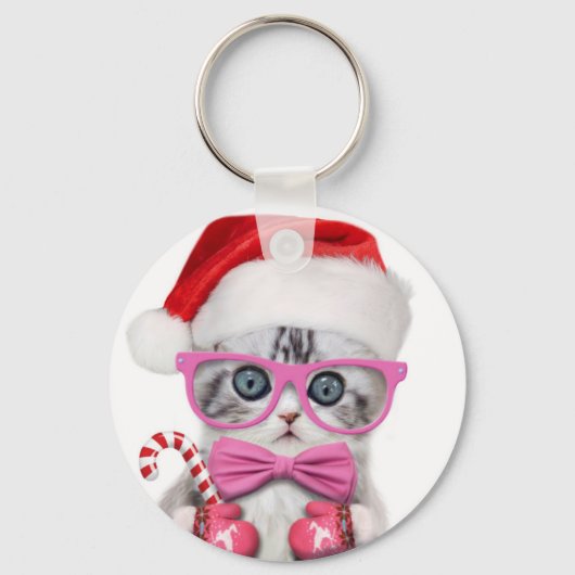 Kitten in kerstpet sleutelhanger (Voorkant)