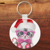 Kitten in kerstpet sleutelhanger (Voorkant)