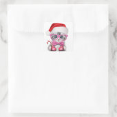 Kitten in kerstpet vierkante sticker (Tas)