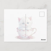 Kitten in kopje met roze bloemen ansichtkaart briefkaart (Achterkant)