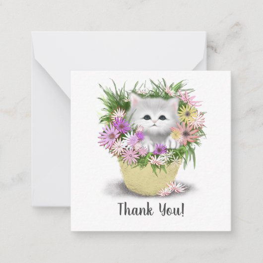 Kitten in mand bedankje notitie Kaart Notitiekaartje (Voorkant)