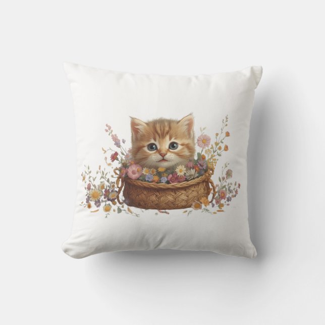 Kitten in Mand – Mooie Kattenshirt Ontwerp Kussen (Voorkant)